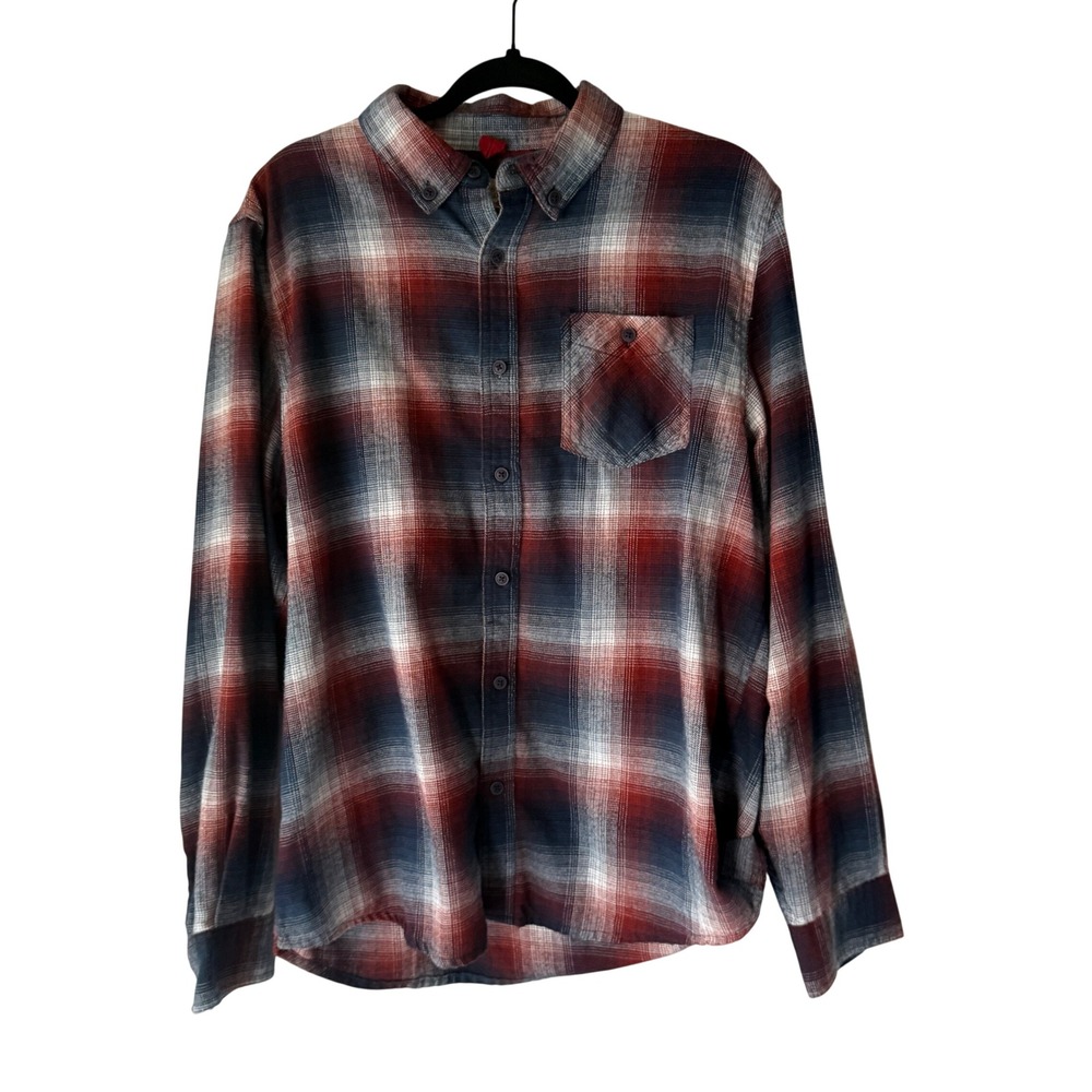 Boston Traders Vintage 90s Plaid Flannel Shirt Mens Size L Red Blue White Button
